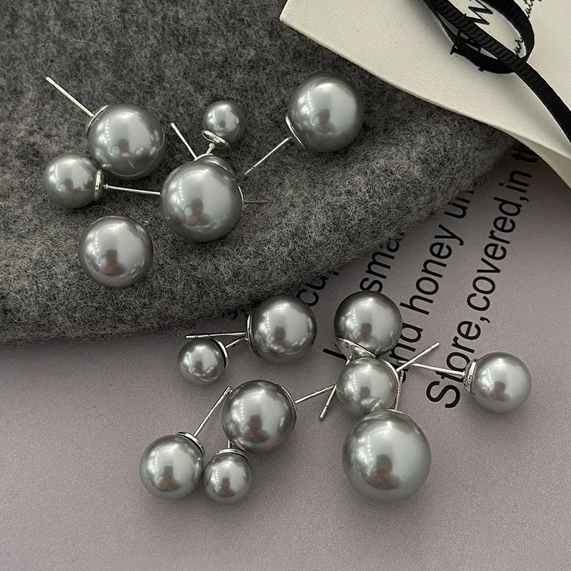 PONYKISS 925 Silver Minimalist 8/10/12/14MM Pearl Round Stud Earrings for Women Party Trendy Fine Jewelry Geometric Accessories