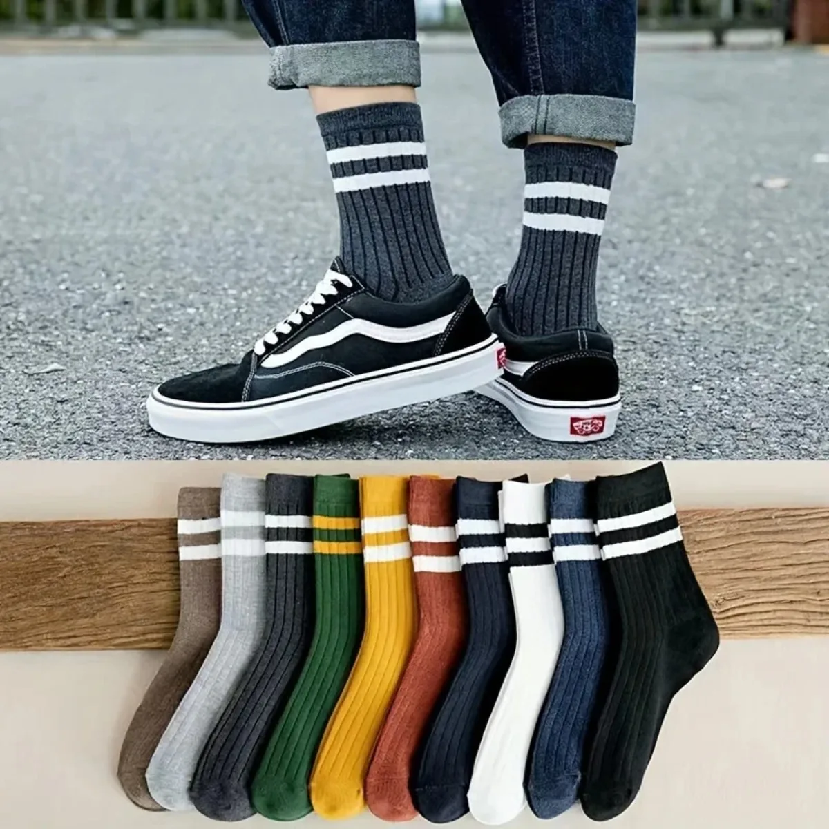 Fun Vintage Cotton Athletic Crew Socks Men's Fall Winter Socks Comfortable Breathable Uses For Casual Sports Daily Wear