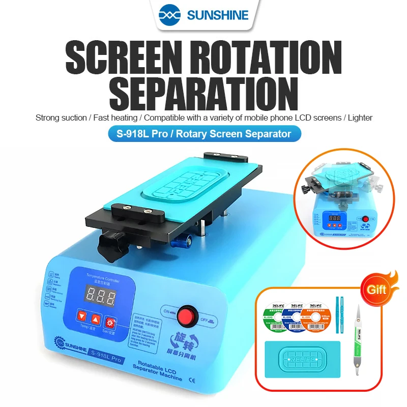 

SUNSHINE S-918L Pro LCD Screen Separator Machine 8 Inche 360° Rotary Suction Repair Tools For Mobile Phone Touch Display