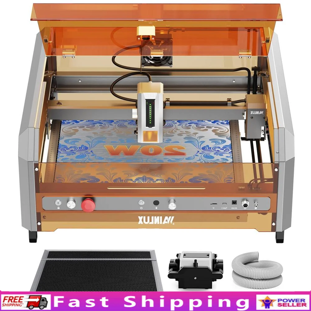 20W Multicolor Laser Cutter Engraver with Camera and Acrylic Enclosure High Speed Laser Engraving Machine 340  Colors 500