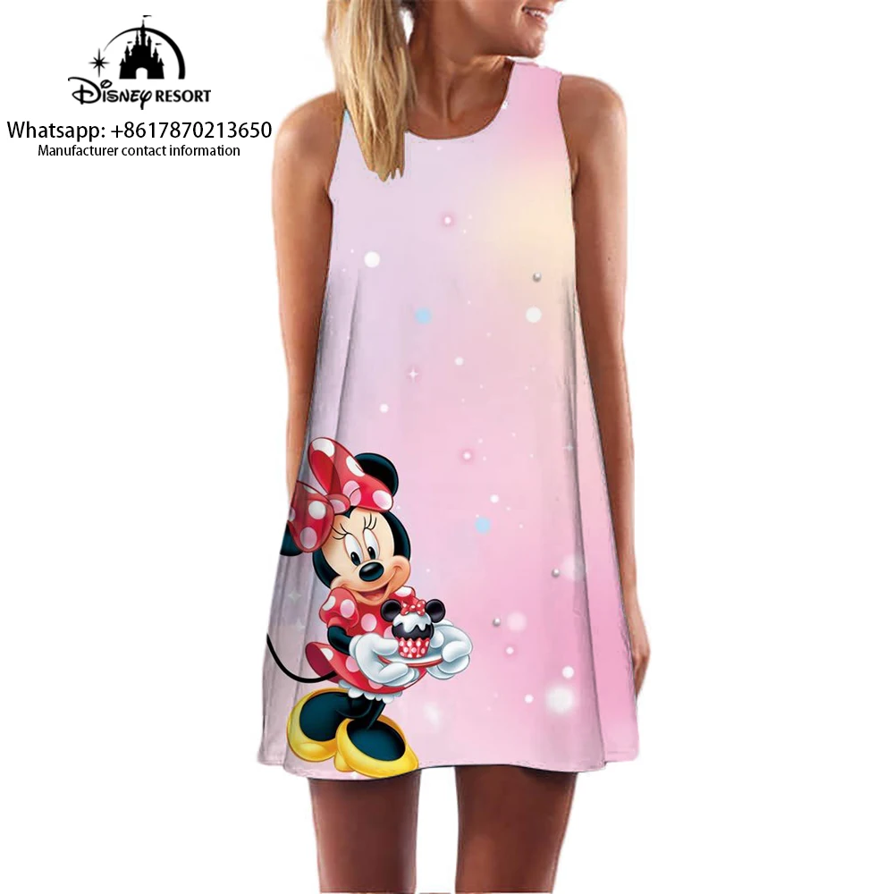 Pullover loose 3D dress casual fashion cute Mickey Mouse sleeveless dress summer sleeveless cartoon pattern print dress for wome