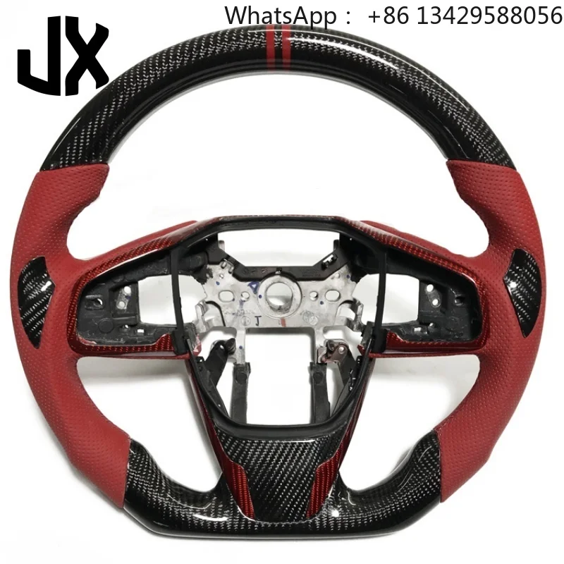 Custom Car Interior Accessories Carbon Fiber Steering Wheel Covered Red Leather for Honda Civic Accord Fit CRV Models