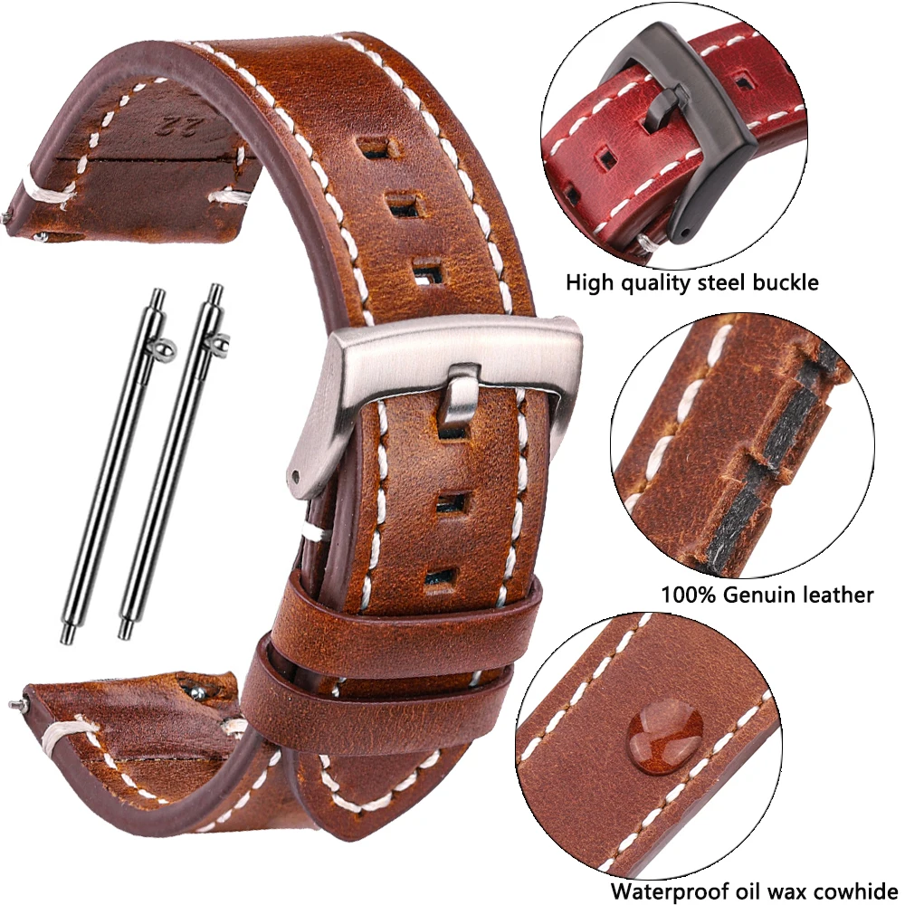 Genuine High-End Retro Calf Leather Watchbands 18mm 20mm 22mm 24mm Quick Release Strap for Samsung Huawei Watches