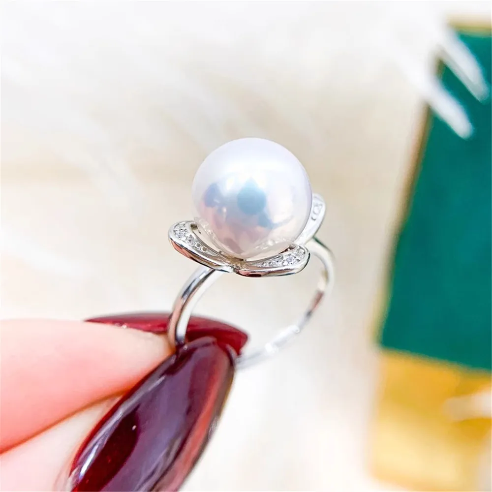 

DIY Pearl Ring Accessories S925 Sterling Silver Ring Empty Holder Concealer Gold Silver Jewelry Fit 11-13mm Round Z260