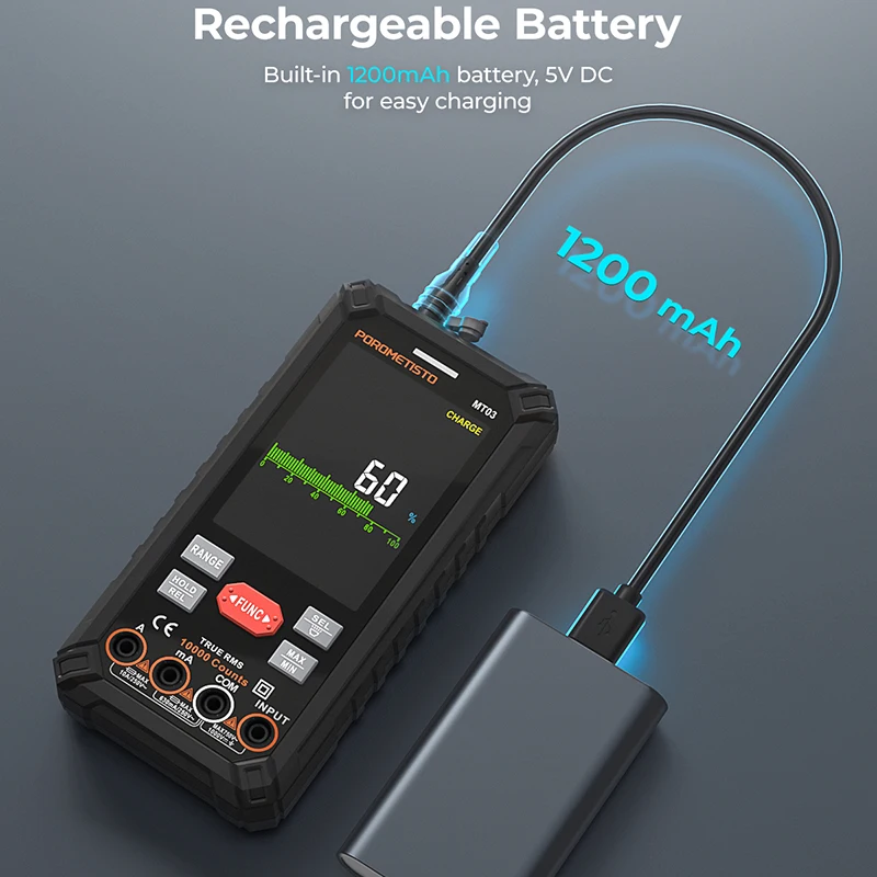 POROMETISTO MT03 multimetr cyfrowy 10000 zliczeń inteligentny multimetr akumulatorowy True RMS 1000V 10A Ohm Hz pojemność NCV Tester