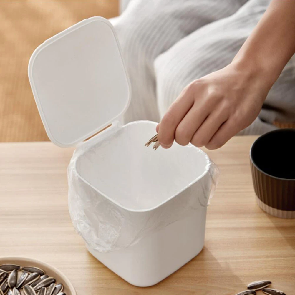 

Mini Desktop Trash Bin Plastic Covered Trashcan with Lid for Kitchen Desktop Garbage Can Small Rubbish Basket Kitchen Trash Can