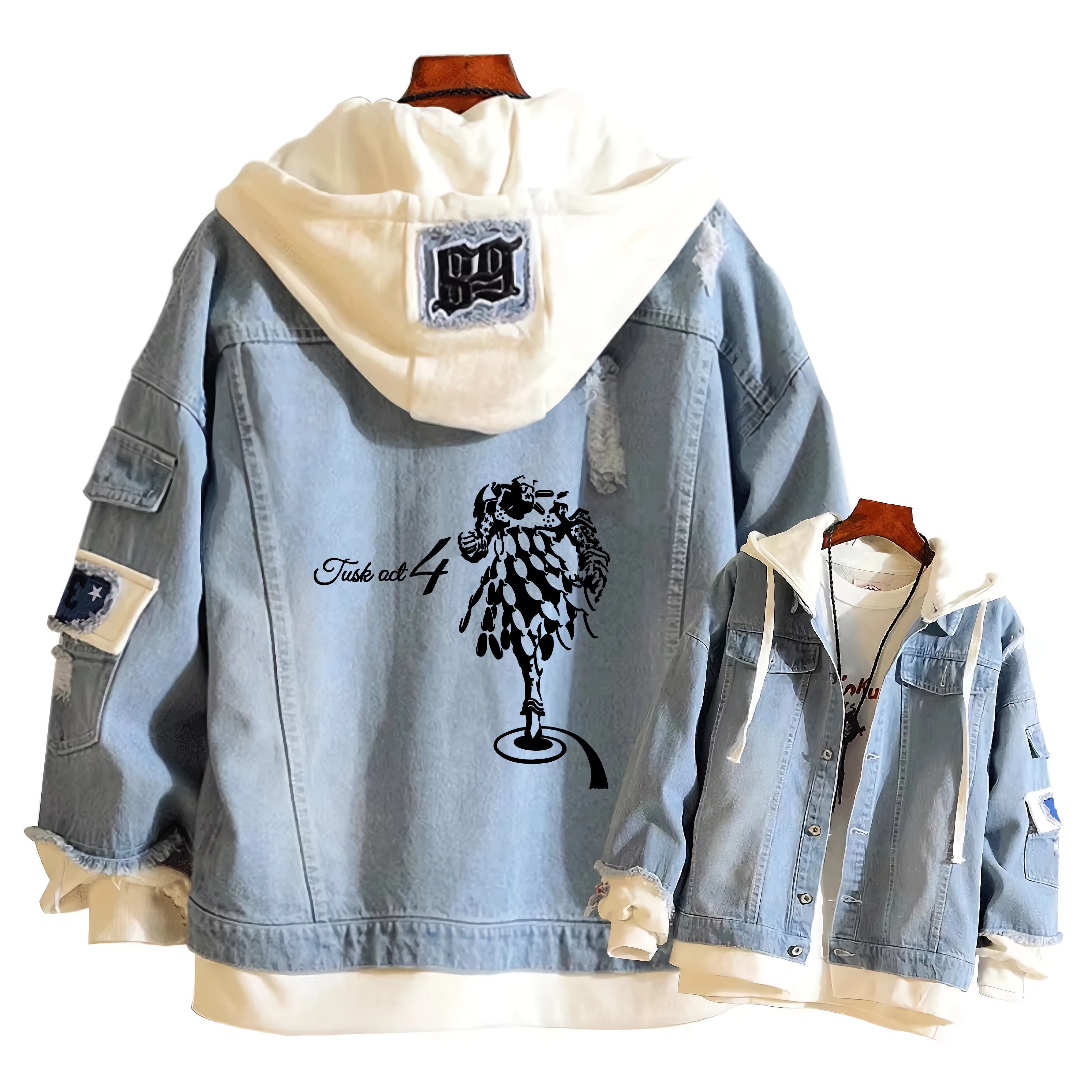 JoJo's Bizarre Adventure Punk Women Jeans Jacket Anime Denim Hooded Streetwear Boys Hoodies Couple Harajuku Long Sweatshirt