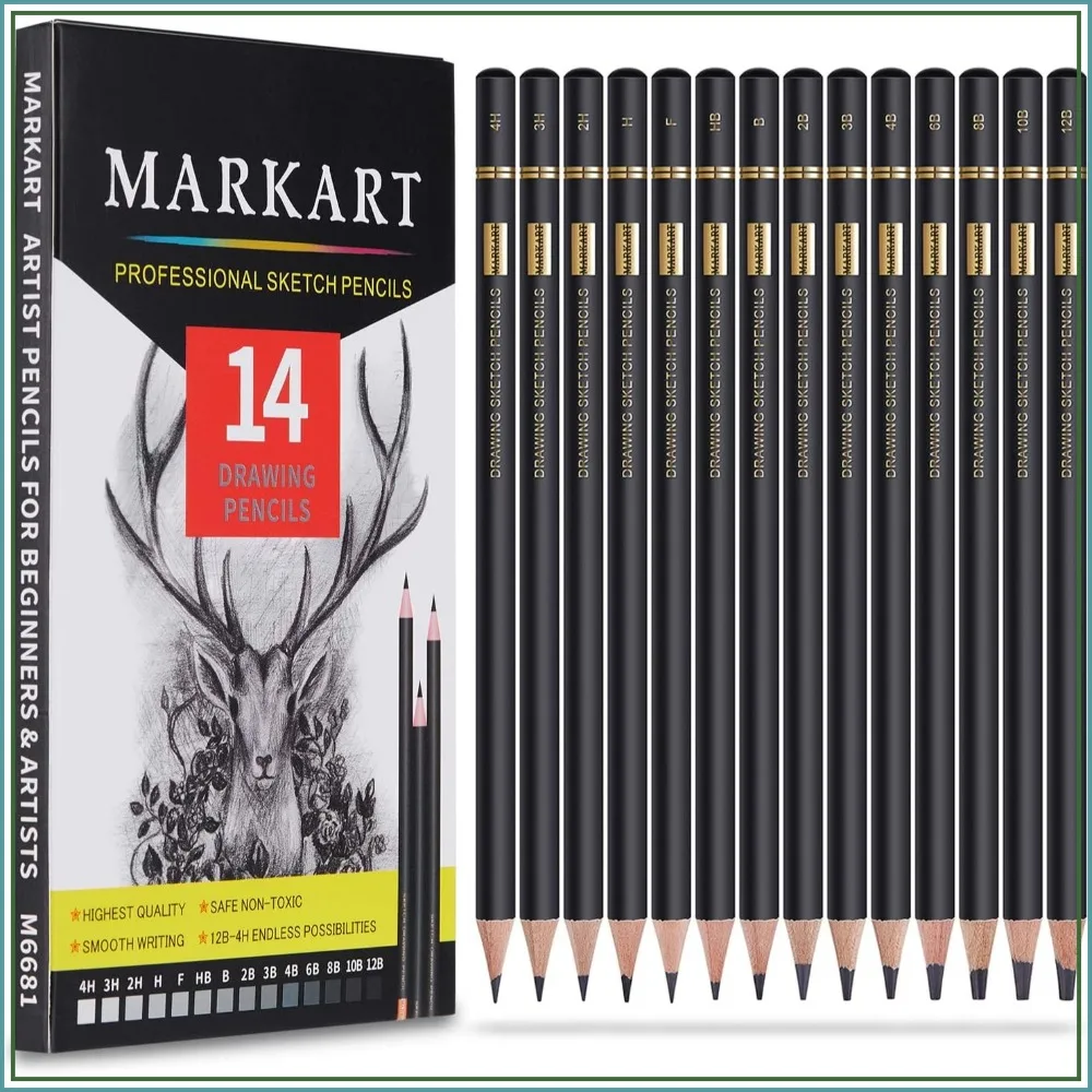 

14-Piece Professional Drawing Pencil Set, Graphite 12B-4H for Sketching & Shading, Ideal for Artists