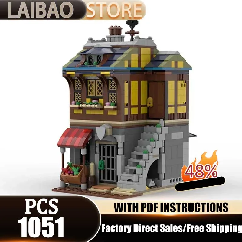 Street View Model Moc Building Bricks Medieval Merchant's House Technology Modular Blocks Gifts Christmas Toys DIY Sets Assembly