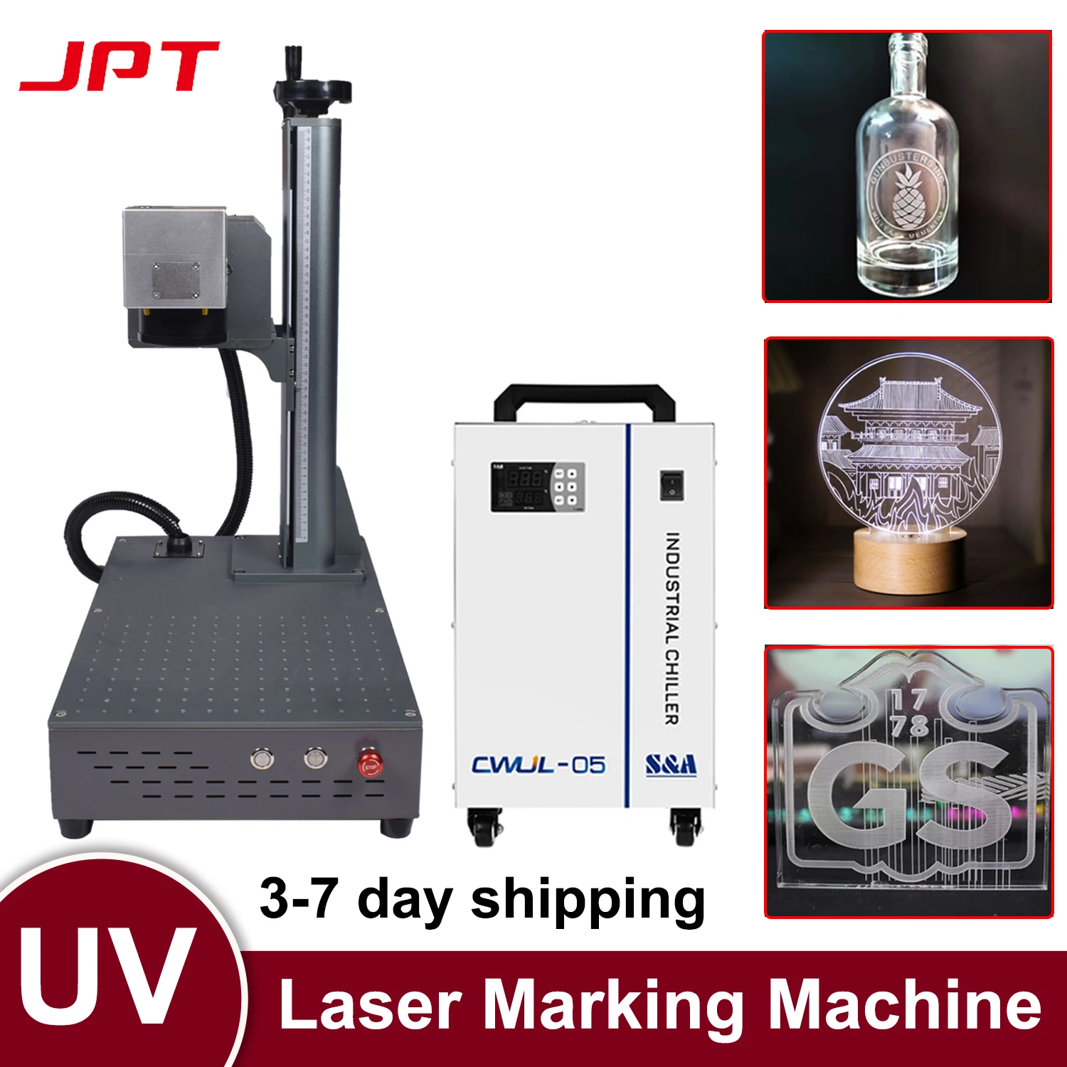 5W JPT UV Laser Marking Machine 3W UV Laser Engraver for Engraving Glass Crystal Wood Leather Metal UV Laser Engraving Machine