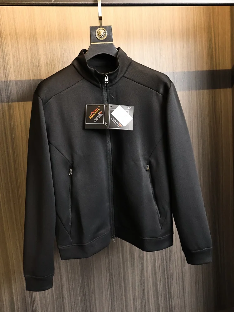 Men's Knitted 3D Geometric Pattern Double Layer Stand Collar Jacket Breathable Fashion Urban Style Long Sleeve Zipper Closure