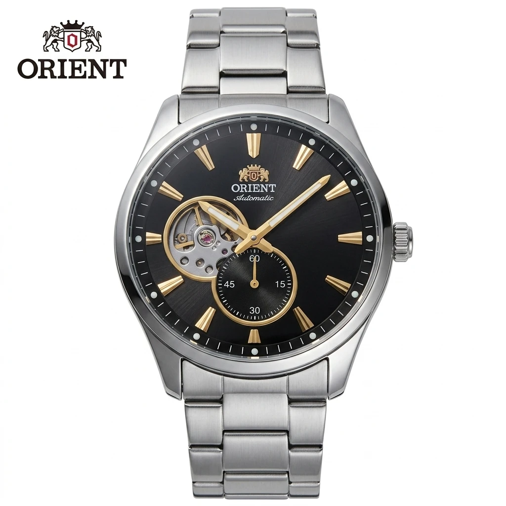 Orient Japan Men Automatic Skeleton Mechanical Watch, Small Second Dial Stainless Steel Band Business Dress Wristwatch