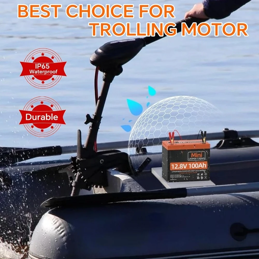 12V 100Ah Mini LiFePO4 Lithium Battery w/100A BMS & Grade A Cells, 15000 Cycles & 10Y Lifespan for RV,Camping,Solar