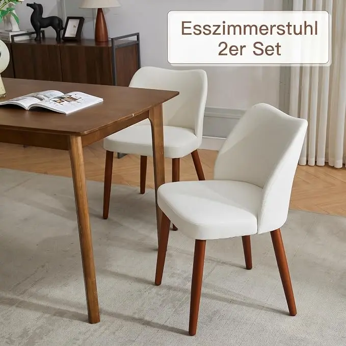 Dining Chairs Set of 2, 300 LBS Load Bearing, 2 Soft Cushions and Wood Legs Cy-Heart-Shaped Thin Back Soft Cushion Dining Chair, Linen