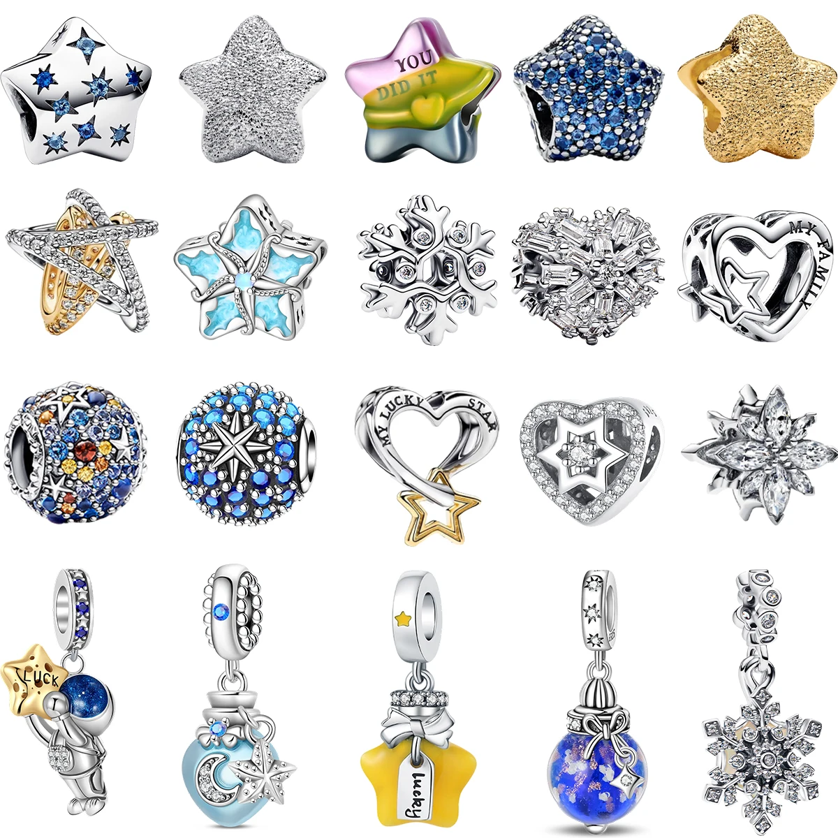 

Shining 925 Sterling Silver Star Charms Space Astronaut Starfish Beads Pendant Fit Original Bracelets Necklaces DIY Jewelry Gift