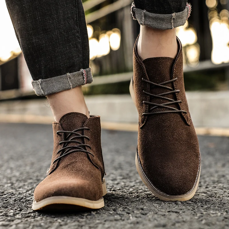 Fashion Ankle Boots For Men Winter Boot Lace Up British Style Classic Suede Boots Casual Shoe Work Footwear Botas Zapatos Hombre