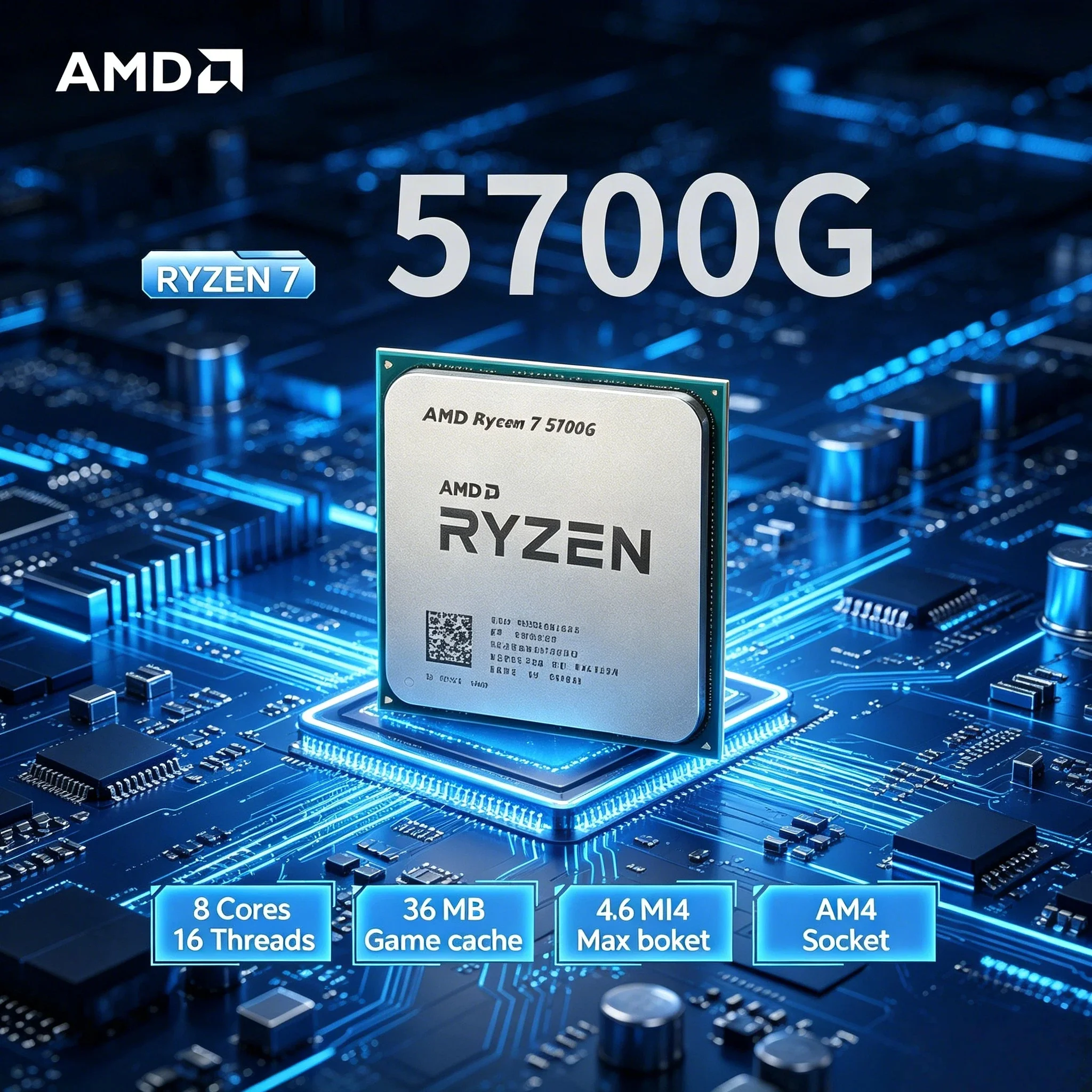 Procesador de Escritorio AMD Ryzen 7 5700G R7 5700G Original, 8 Núcleos, 16 Subprocesos, 4.6GHz Boost, 65W, 7nm, AM4, con Radeon Tray Pro