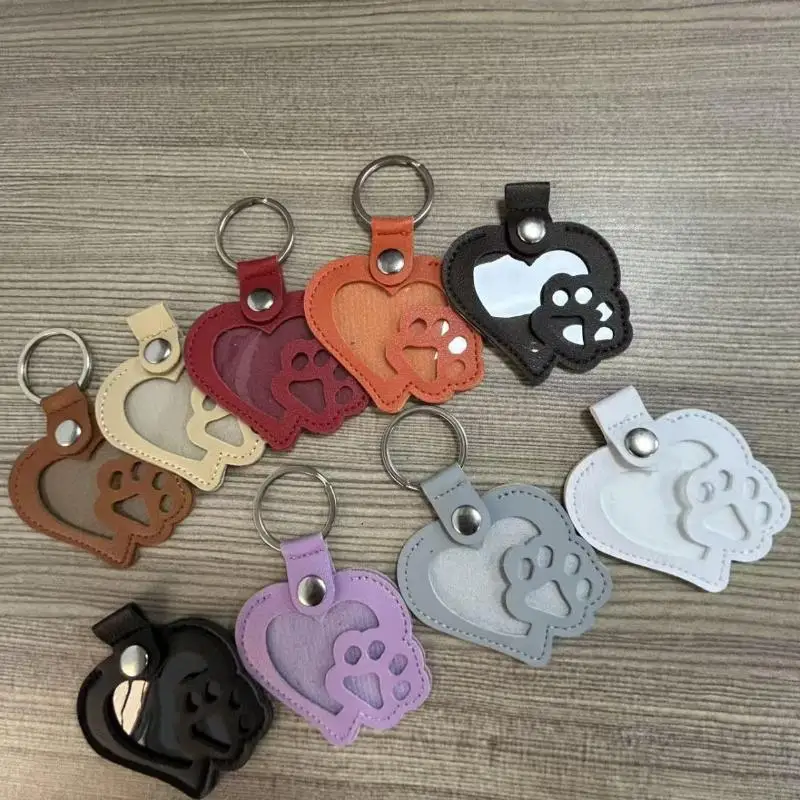 Haarsammler-Schlüsselanhänger für Haustiere, Herz-Pfotenabdruck, PU-Leder, Fotorahmen, Schlüsselring, tragbare Gedenktasche, Anhänger für Haustierliebhaber, Geschenk – Detail 2