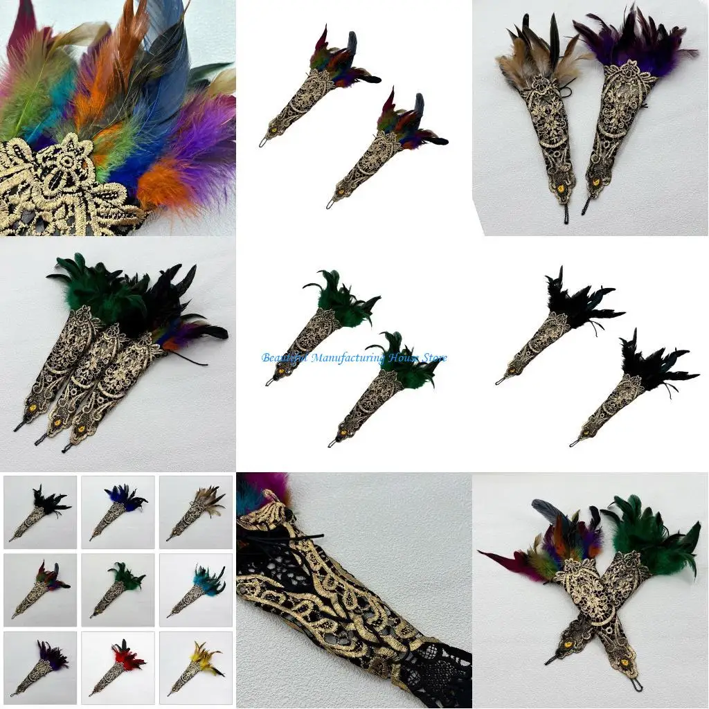 

E56A Halloween Party Gloves Lace Feathered Cuff Gloves Cosplay Accessory Arm Sleeves Masquerades Party Hollowout Cuff Gloves
