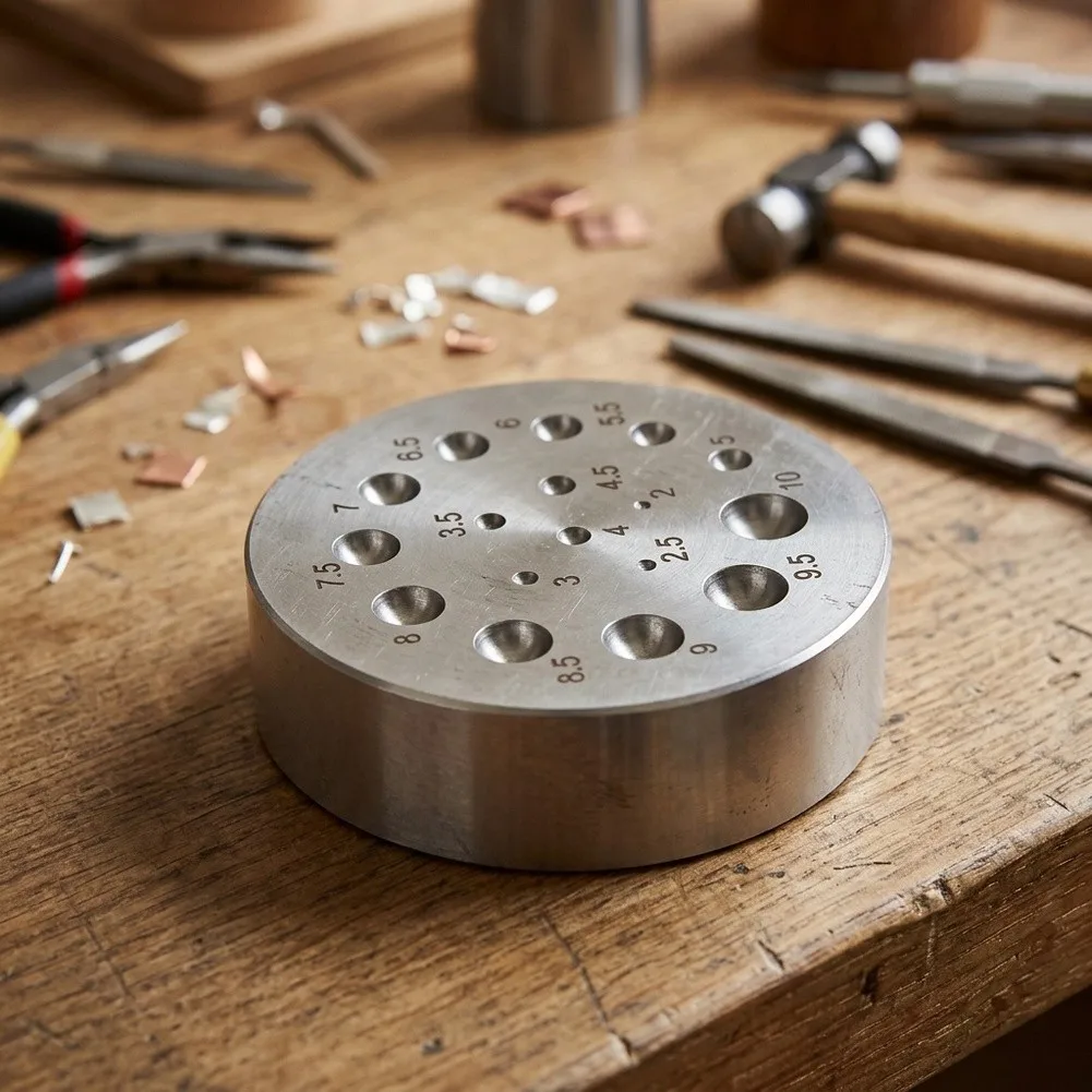 Doming Block Kit for Jewelry Makers Including Steel Block with 15 Hole and 17 Hole Design for Anvil Based Metal Shaping Tasks
