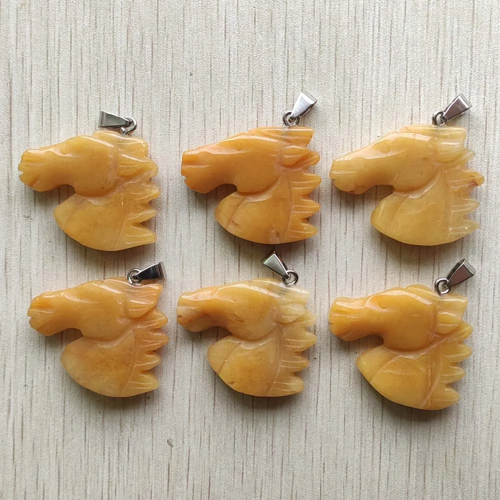 

Good quality natural yellow jades carved horse head charms pendants for necklace jewelry making 6pcs/lot Wholesale free shipping