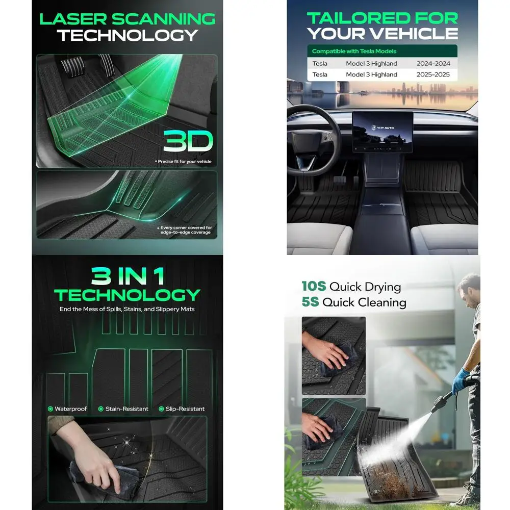 

Автомобильные коврики для Tesla Model 3 Highland 2025 2024, аксессуары, всепогодные автомобильные коврики из ТПЭ, включают в себя передний и задний багажник C