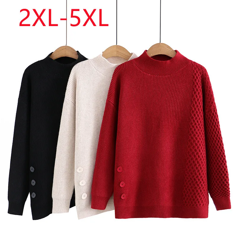 

New 2022 Ladies Autumn Winter Plus Size Tops For Women Large Size Long Sleeve O-neck Black Sweater 2XL 3XL 4XL 5XL