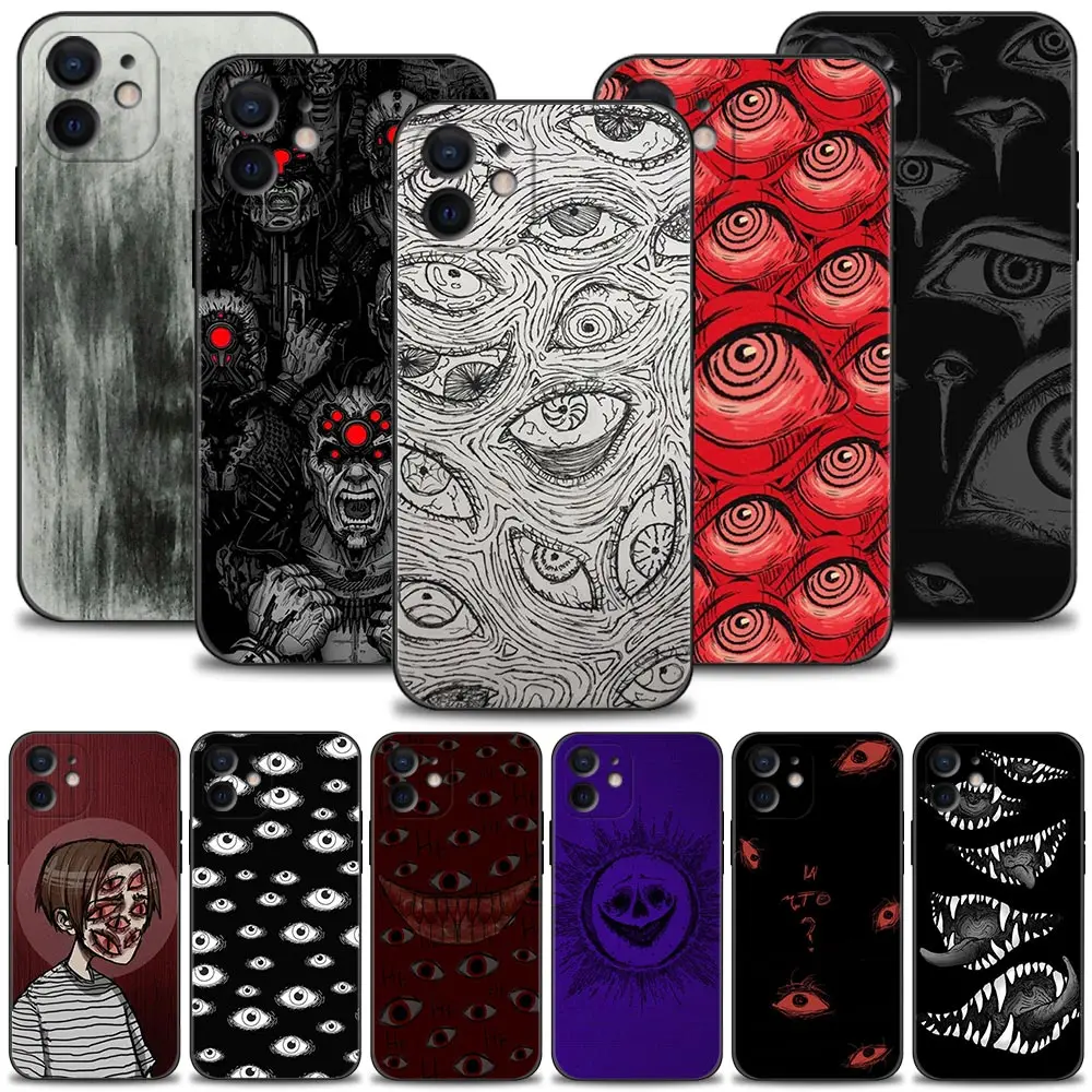 Phone Case for Apple iPhone 15 14 13 12 11 pro max XR X XSmax 8 7 plus Cover Silicone Funda Scary Face Eyes Smiley