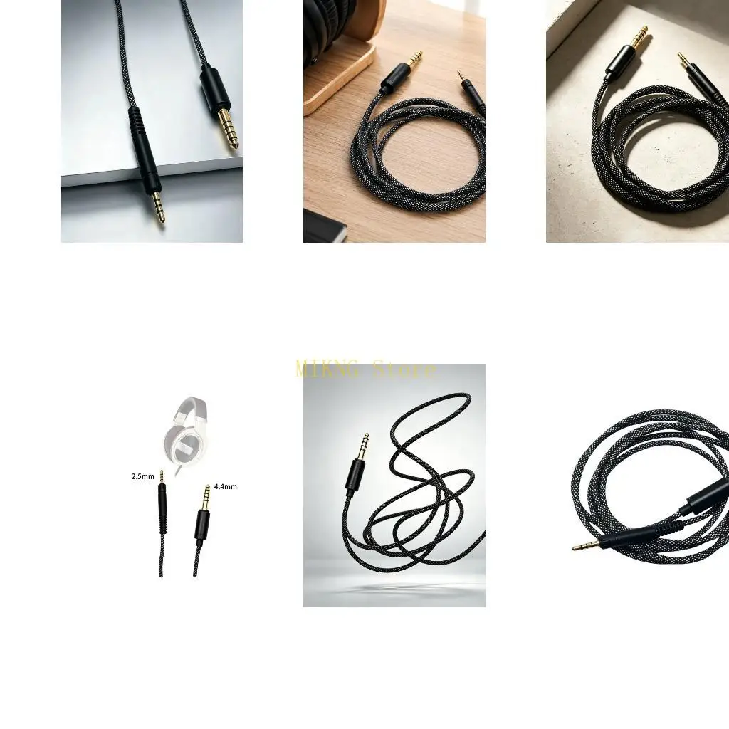 Earphone Cable for HD598/HD599/HD558 Headphones Cord with 4.4Mm Balanced Plug, Black Braided Outer Sleeve, Reinforced Connector