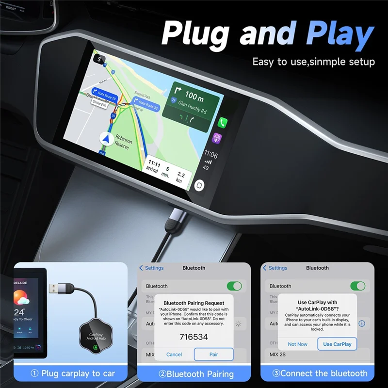 L70A Wired To Wireless Carplay Wireless Box In-Car Screen Projection Box Wired To Wireless Carplay For USB/Type C Dongle