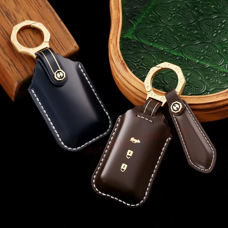 High-End Personality Genuine Leather Key Case Cover Protective Shell For Mitsubishi Outlander Pajero Sport Lancer Car Accessory