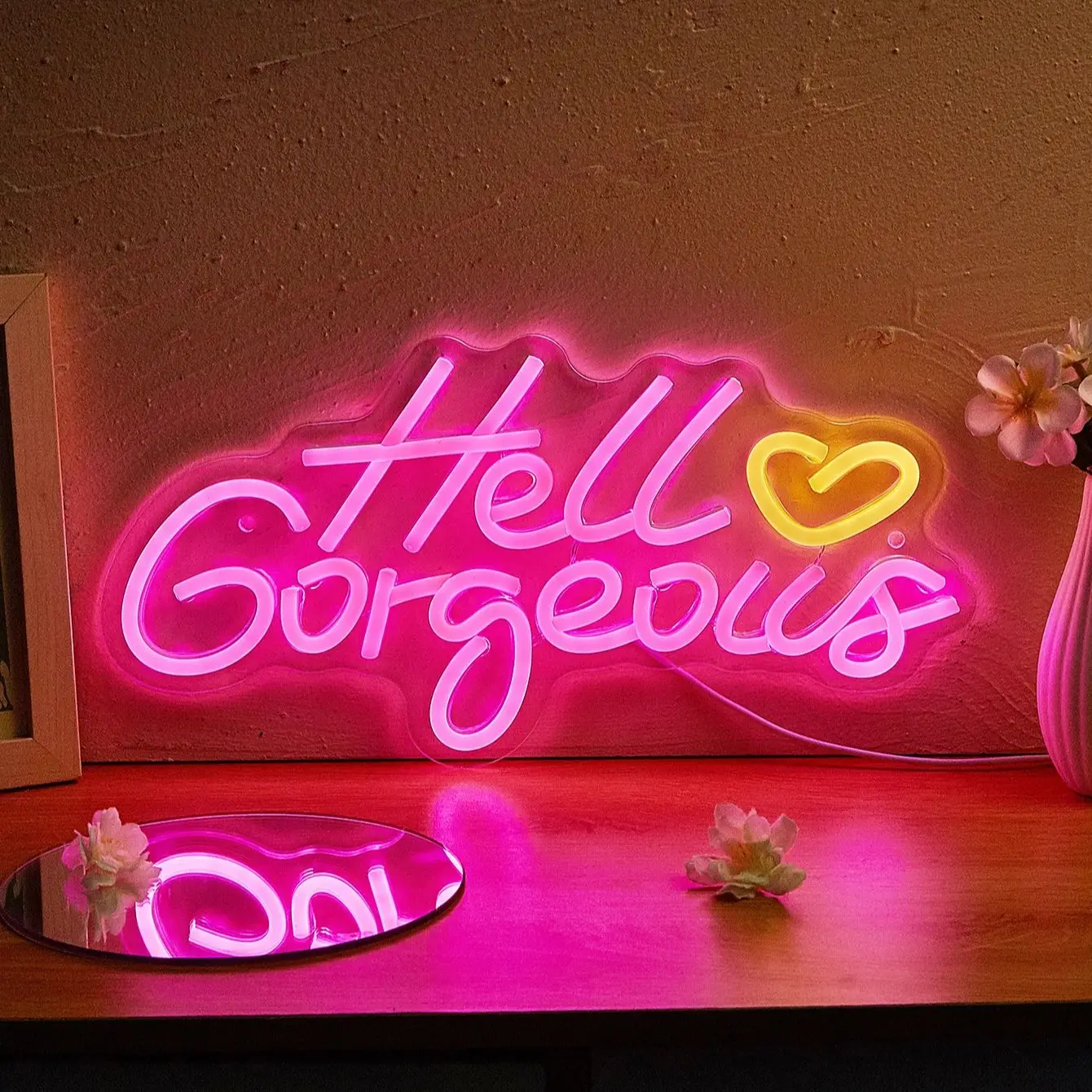 

Chi-buy LED Neon Hello Gorgeous USB Powered Neon Signs Night Light 3D Wall Art Bedroom Living Room Decor Lamp Signs，Suitable for