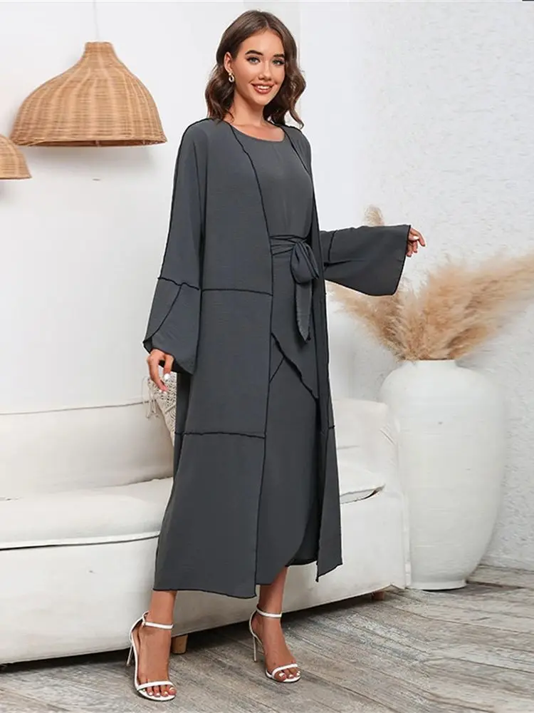 Eid 3 Piece Set Abaya Dubai Islam Muslim Sets Kaftan Modest Dresses Abayas For Women Caftan Marocain Femme Ensembles Musulmans