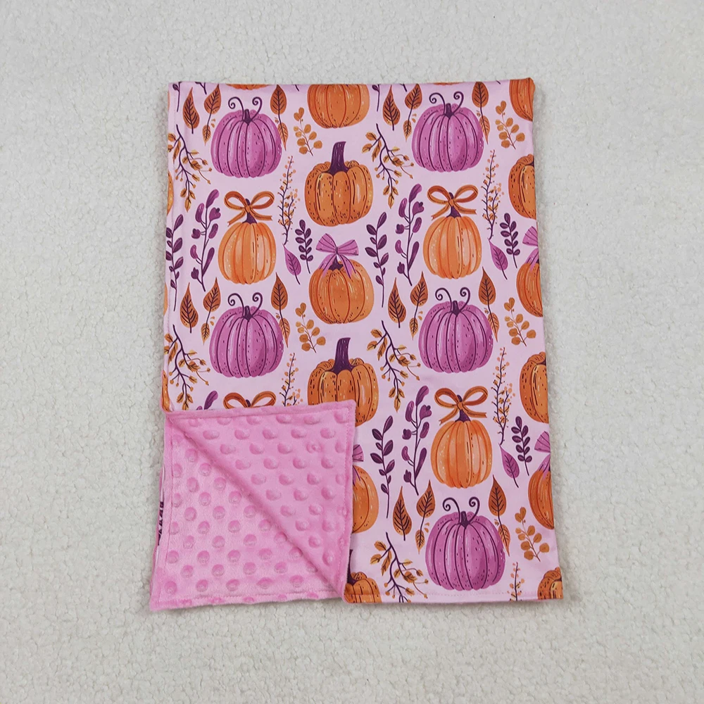 

Baby Girls Hot Pink Bow Pumpkin Plaid Minky Soft Blanket for Kids Fall Season29*43 inches
