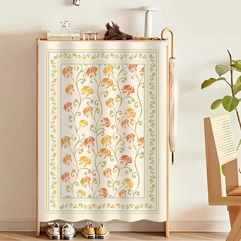 VIKAMA Vintage Floral Vine Cabinet Cover Curtain No-Drill Hook-and-Loop Shoe Kitchen Laundry Room Sink Dust Cover Home Decor