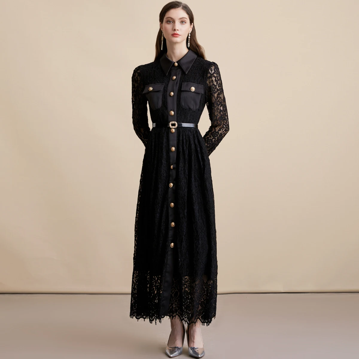 Vestido de fiesta liso elegante de otoño para mujer, vestido de noche ajustado con un solo pecho y manga larga que se pega en la cintura, viene con cinturón