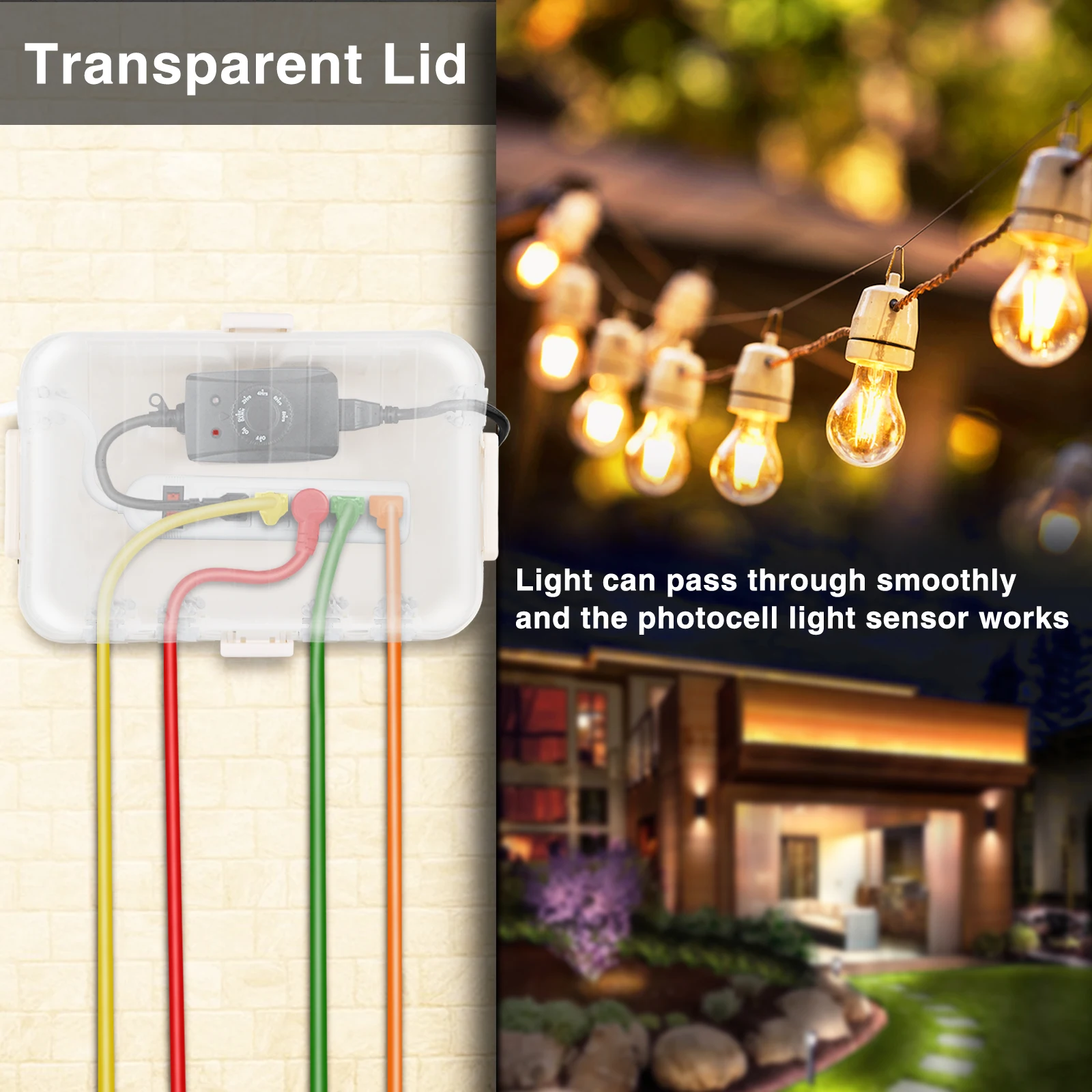 

Weatherproof Extension Cord Cover Large Outdoor Electrical Box IP54 Waterproof Box with Clear Cover for Timer Power Plugs Socket