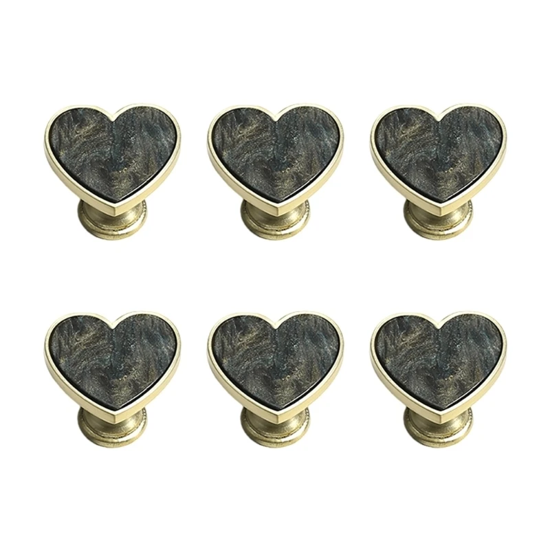 02DC Furniture Knob Pull Set of 6, Heart Shape Metal Handles Creative Cabinet Drawer Knob Zincs Alloys Single Hole Furniture