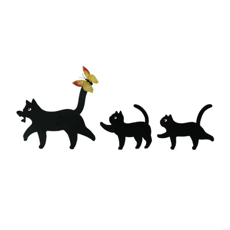 

D7YB 3PCS Black Cats Stakes Rustproof Metal Iron Wall Art Decors Garden Accessories For Outdoor Yard Lawn And Flower Bed