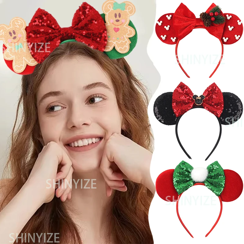

Fashion Cartoon Christmas Mouse Ears Headband Sequins Bow Hairband For Women Featival Party DIY Hair Accessories Gift Boutique