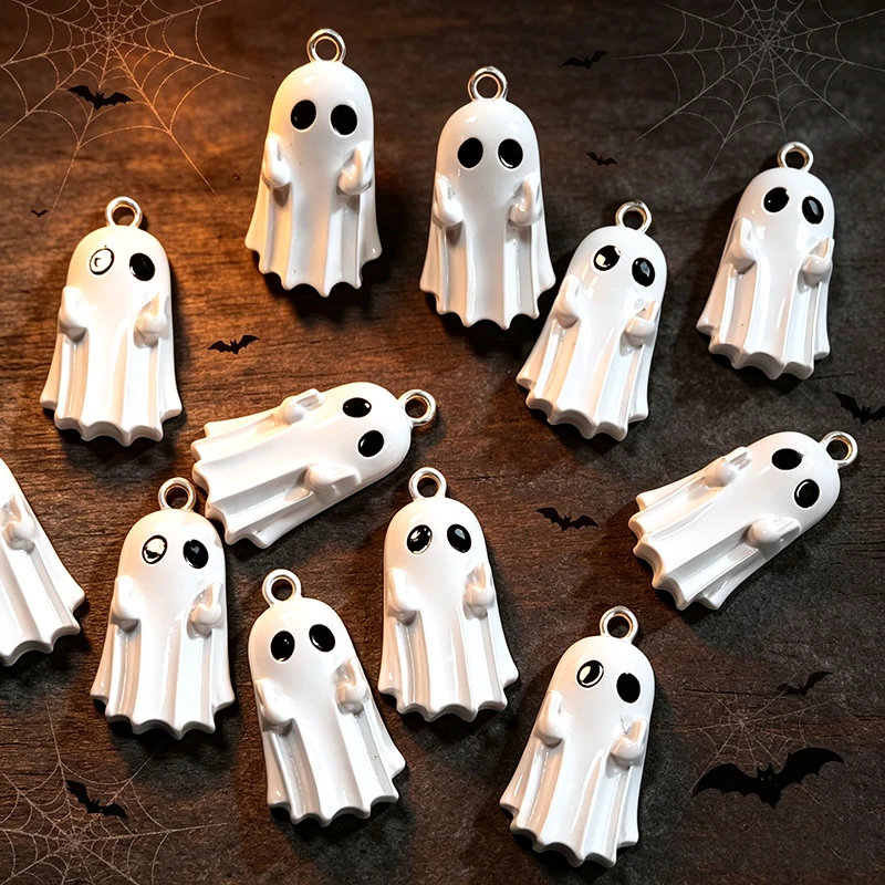 10pcs Cute White Ghost Alloy Enamel Charms Halloween Spirit Pendant For Earring Bracelet Keychain DIY Jewelry Making Findings