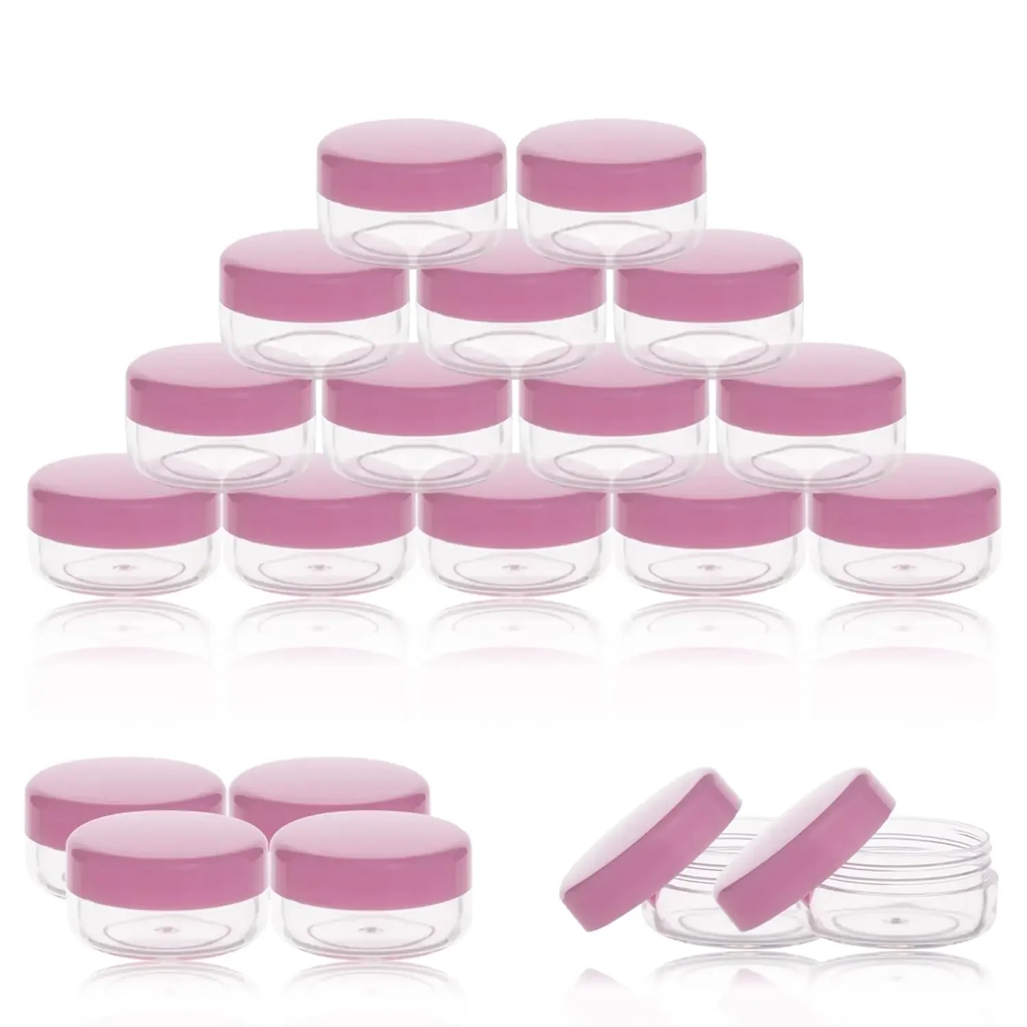 500pcs 3g Pink Plastic Lip Balm Containers with Lids, Empty Cosmetic Pot Tiny Sample Jars, Lotion Powder Beauty Products Gel Box