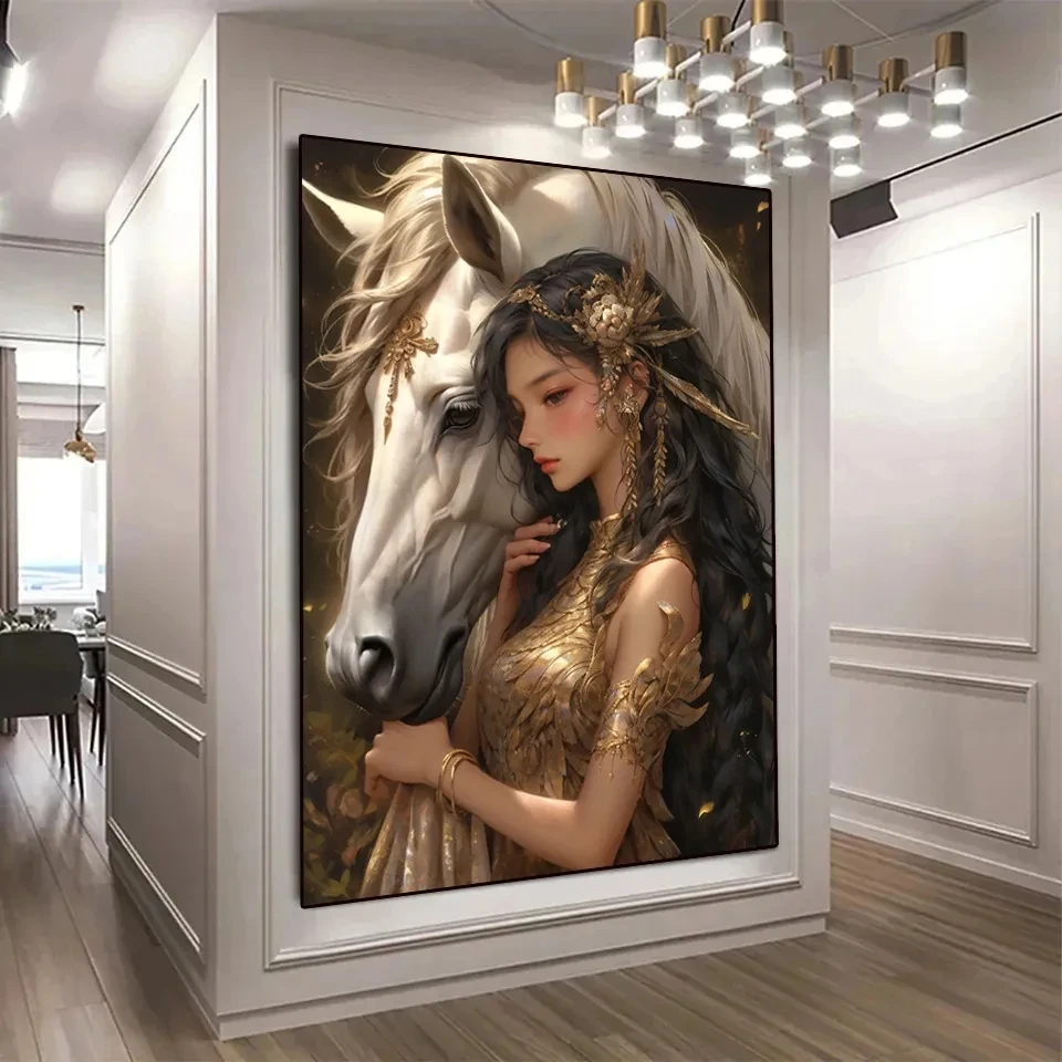 Girl Animals White Horses 5D Diamond Painting New Collection Full Mosaic Rhinestones Cross Stitch Kits Diamond Embroidery V477