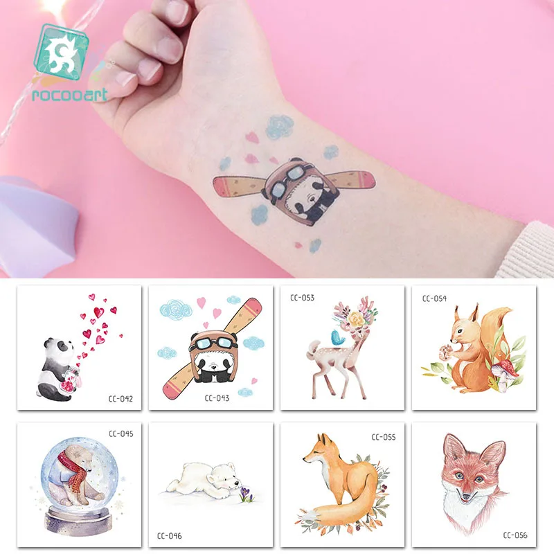 Children's cartoon animal tattoo stickers, deer elephant panda face stickers, hand back temporary tattoos stickers size: 60*60mm