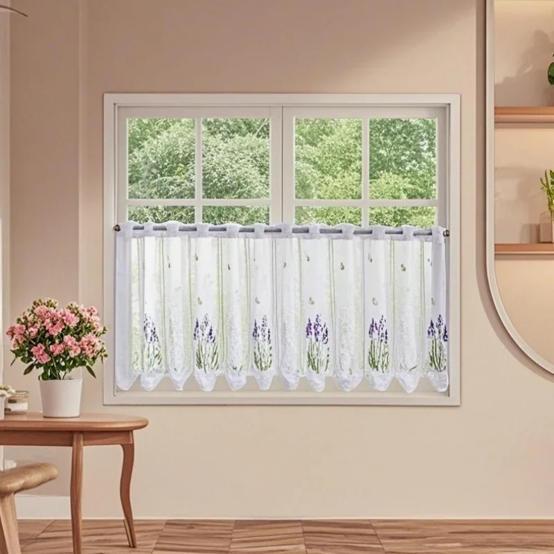 Bloemen Kant Semi-Sheer Cafe Gordijn Rustieke Boerderij Stijl Kastdeur Cover Wasbaar Lichtgewicht voor Keuken Eetkamer Decor