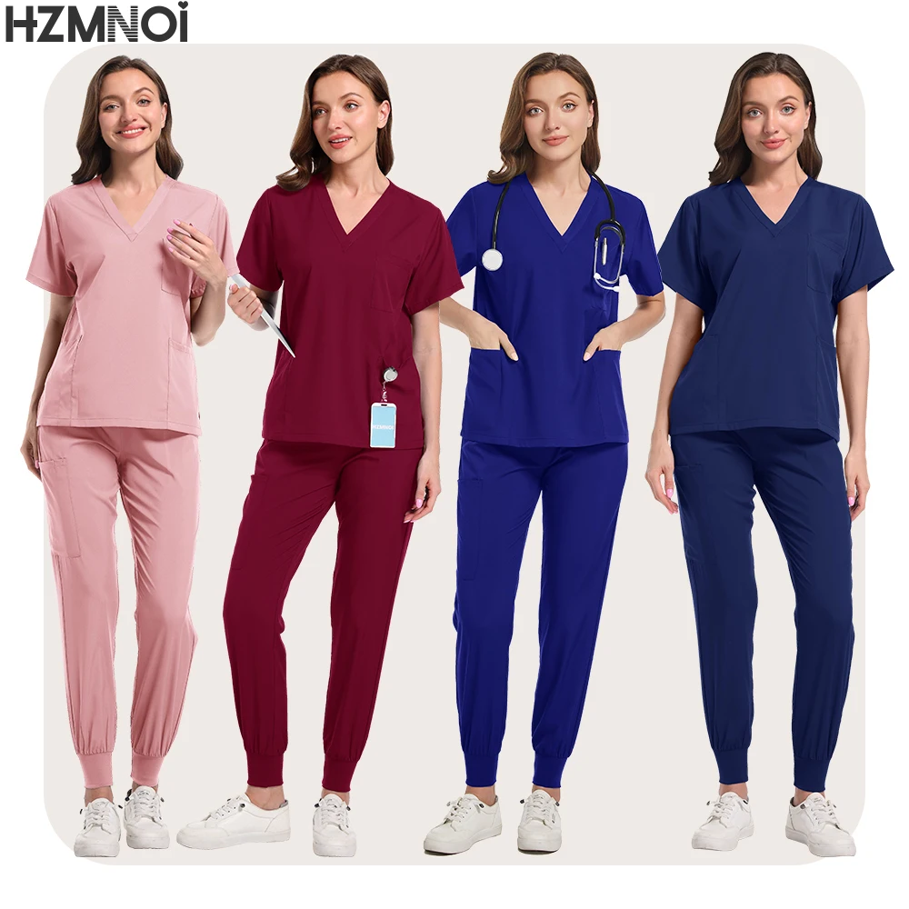 Uniformes de gommage d'hôpital extensible infirmière médicale gommages ensembles d'uniformes haut à manches courtes + pantalon pharmacie toilettage pour animaux de compagnie articles de soins infirmiers