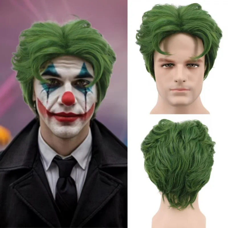 Halloween Men's Green Middle Part Short Cosplay Clown Anime Wig Stage Performance