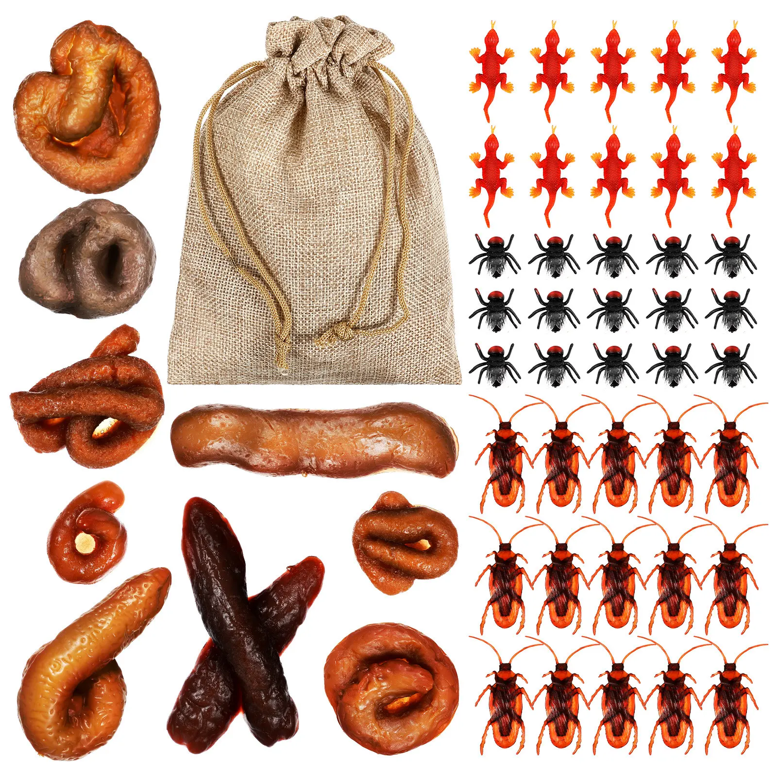 

1Set Simulation Fake Poops and Lizard Prank Kit Realistic Home Decor for Halloween Tricky Props Dining Table Gift Box