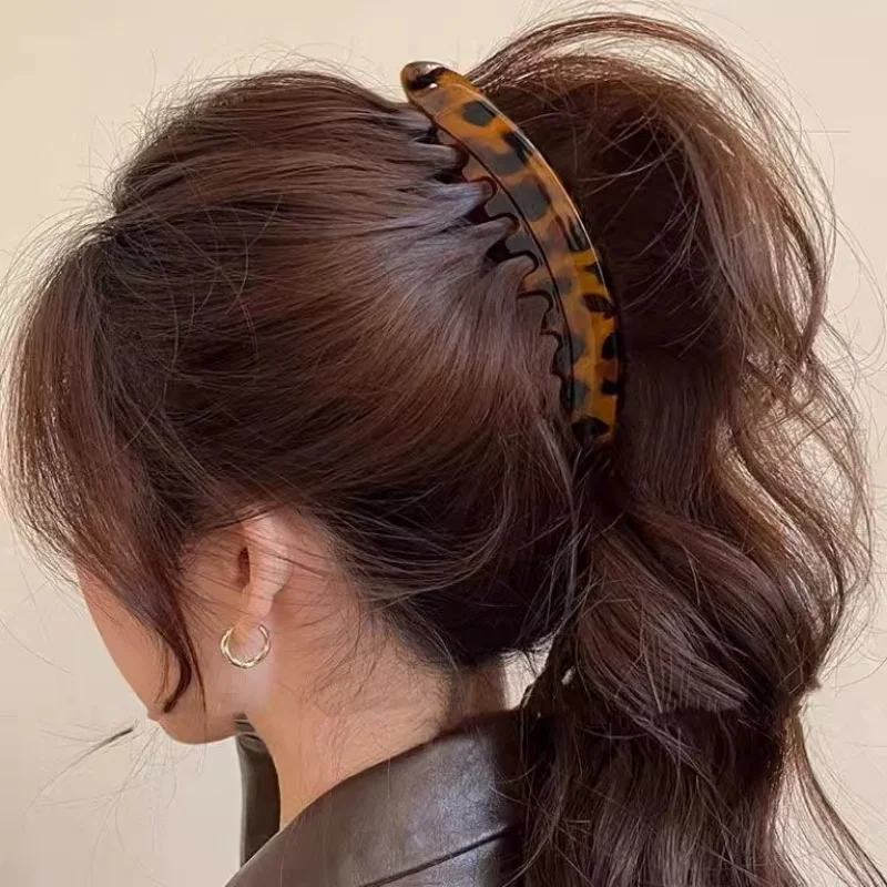 Artiglio per capelli a banana con stampa leopardata vintage per donna Porta coda di cavallo alto Fermaglio per capelli Clip per artiglio Accessori per capelli moda ragazza