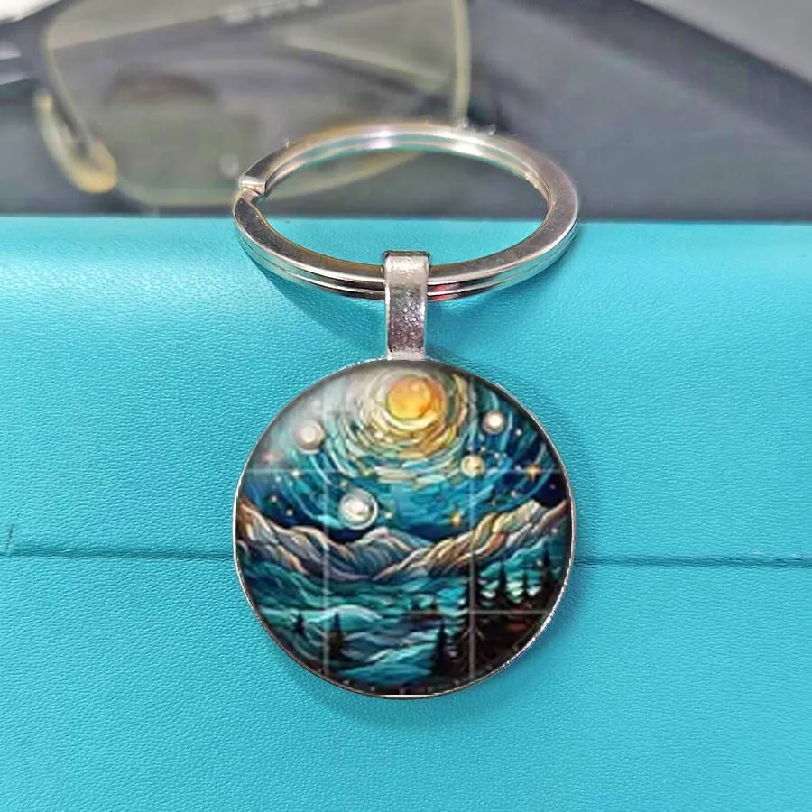 Nostalgic Design Popular Festive Christmas Tree Ornament Floral Winter Holiday Decor Key Ring Stained Glass Keychain